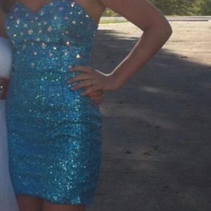 Blue Sequin Dress with Attachable Train Size 2
